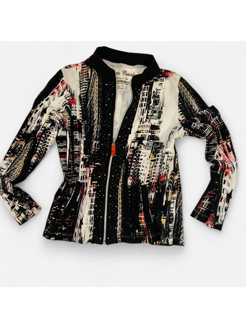 Y2K Art to Wear NYC Rhinestone Zip Up Light Jacket L